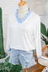Contrast Trim Striped Patchwork V Neck Blouse