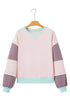 Contrast Trim Striped Sleeve Relaxed Fit Pullover Sweatshirt