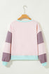 Contrast Trim Striped Sleeve Relaxed Fit Pullover Sweatshirt