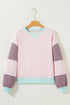 Contrast Trim Striped Sleeve Relaxed Fit Pullover Sweatshirt