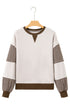 Contrast Trim Striped Sleeve Relaxed Fit Pullover Sweatshirt