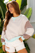 Contrast Trim Striped Sleeve Relaxed Fit Pullover Sweatshirt