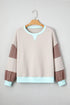Contrast Trim Striped Sleeve Relaxed Fit Pullover Sweatshirt