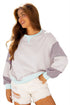 Contrast Trim Striped Sleeve Relaxed Fit Pullover Sweatshirt