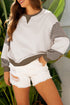 Contrast Trim Striped Sleeve Relaxed Fit Pullover Sweatshirt
