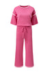 Contrast Trim Textured Knit Half Sleeve Drop Shoulder Drawstring Waist Wide Leg Two Piece Pant Set