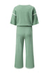 Contrast Trim Textured Knit Half Sleeve Drop Shoulder Drawstring Waist Wide Leg Two Piece Pant Set