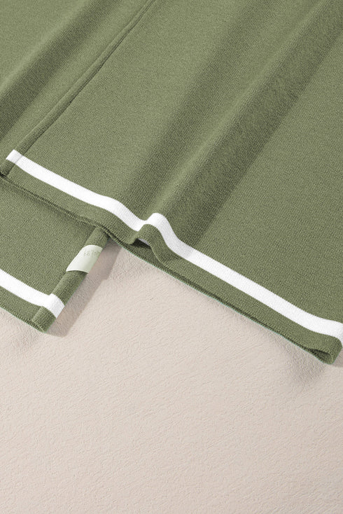 Contrast Trim Textured Knit Half Sleeve Drop Shoulder Drawstring Waist Wide Leg Two Piece Pant Set