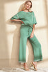 Contrast Trim Textured Knit Half Sleeve Drop Shoulder Drawstring Waist Wide Leg Two Piece Pant Set
