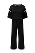 Contrast Trim Textured Knit Half Sleeve Drop Shoulder Drawstring Waist Wide Leg Two Piece Pant Set