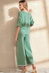 Contrast Trim Textured Knit Half Sleeve Drop Shoulder Drawstring Waist Wide Leg Two Piece Pant Set