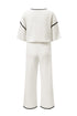 Contrast Trim Textured Knit Half Sleeve Drop Shoulder Drawstring Waist Wide Leg Two Piece Pant Set