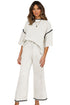 Contrast Trim Textured Knit Half Sleeve Drop Shoulder Drawstring Waist Wide Leg Two Piece Pant Set