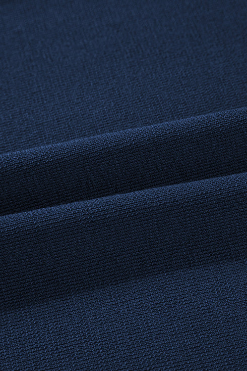 Contrast Trim Textured Knit Half Sleeve Drop Shoulder Drawstring Waist Wide Leg Two Piece Pant Set