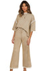 Contrast Trim Textured Knit Half Sleeve Drop Shoulder Drawstring Waist Wide Leg Two Piece Pant Set