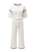Contrast Trim Textured Knit Half Sleeve Drop Shoulder Drawstring Waist Wide Leg Two Piece Pant Set