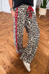 Contrast Trim Tie Waist Leopard Print Pants
