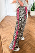 Contrast Trim Tie Waist Leopard Print Pants