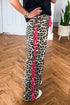 Contrast Trim Tie Waist Leopard Print Pants