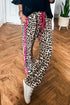 Contrast Trim Tie Waist Leopard Print Pants