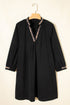 Contrast Trim V Neck Bracelet Sleeve Shift Mini Dress