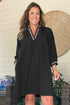 Contrast Trim V Neck Bracelet Sleeve Shift Mini Dress