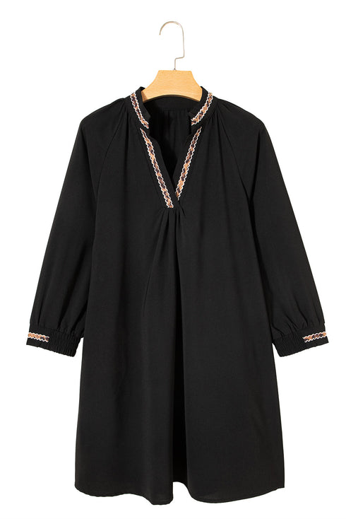 Contrast Trim V Neck Bracelet Sleeve Shift Mini Dress