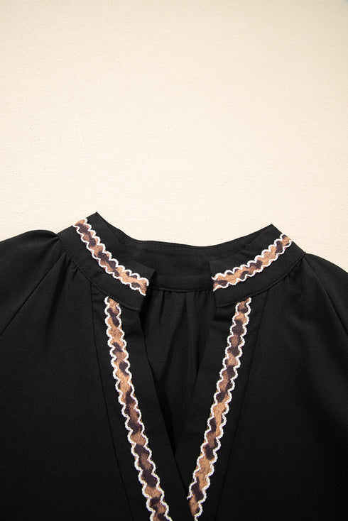 Contrast Trim V Neck Bracelet Sleeve Shift Mini Dress