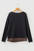 Contrast Trim V Neck Button Detail Long Sleeve Top