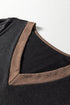Contrast Trim V Neck Button Detail Long Sleeve Top