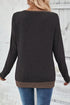 Contrast Trim V Neck Button Detail Long Sleeve Top
