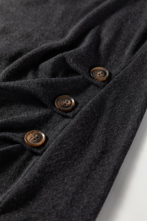 Contrast Trim V Neck Button Detail Long Sleeve Top