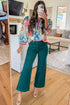 Contrast Trim V Neck Cuffed Bracelet Sleeve Floral Blouse