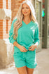 Contrast Trim V Neck Pullover Top Matching Short Sets