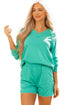 Contrast Trim V Neck Pullover Top Matching Short Sets