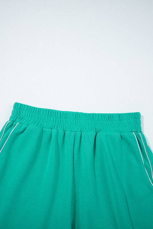 Contrast Trim V Neck Pullover Top Matching Short Sets