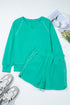 Contrast Trim V Neck Pullover Top Matching Short Sets