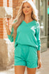 Contrast Trim V Neck Pullover Top Matching Short Sets