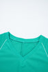 Contrast Trim V Neck Pullover Top Matching Short Sets