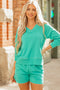 Contrast Trim V Neck Pullover Top Matching Short Sets