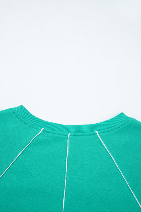 Contrast Trim V Neck Pullover Top Matching Short Sets
