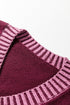 Contrast Trim V Neck Short Sleeve Knit Sweater