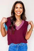 Contrast Trim V Neck Short Sleeve Knit Sweater