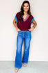 Contrast Trim V Neck Short Sleeve Knit Sweater
