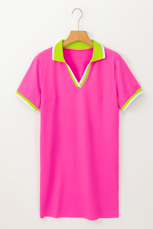 Contrast Trim V Neck Short Sleeve Shift Dress