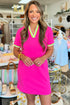 Contrast Trim V Neck Short Sleeve Shift Dress