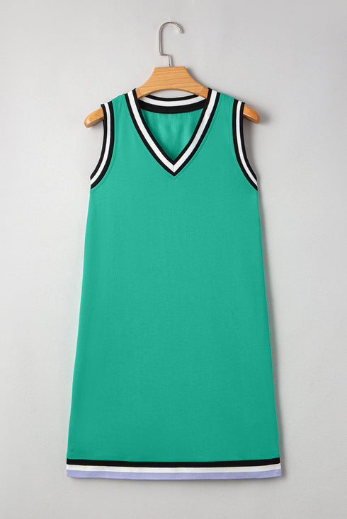 Contrast Trim V Neck Sleeveless Shift Mini Dress