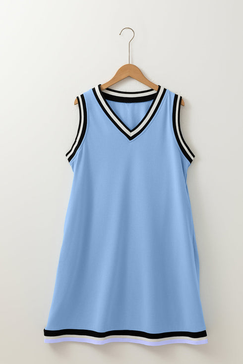 Contrast Trim V Neck Sleeveless Shift Mini Dress