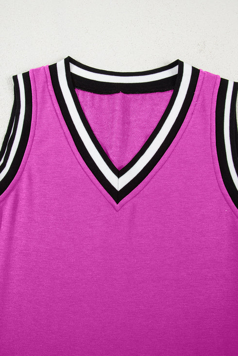 Contrast Trim V Neck Sleeveless Shift Mini Dress