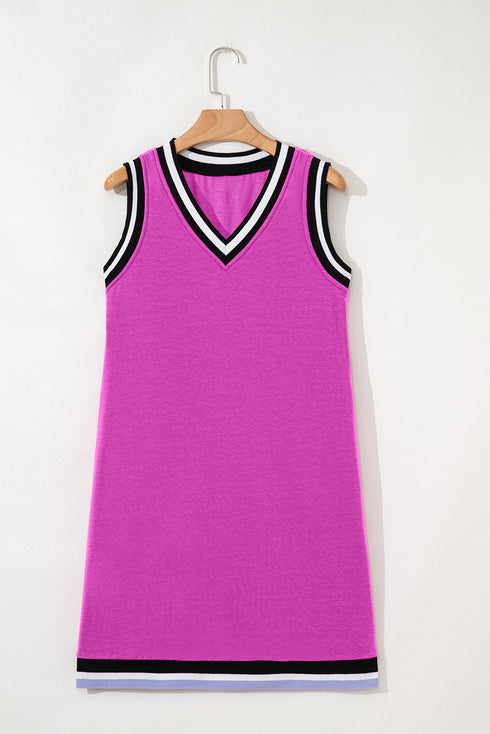 Contrast Trim V Neck Sleeveless Shift Mini Dress